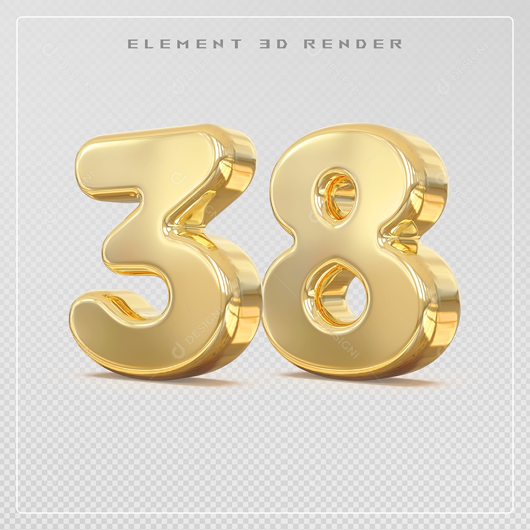 Elemento 3D Número 38 Dourado para Composição PSD