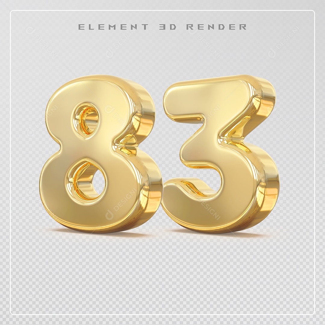 Elemento 3D Número 83 Dourado para Composição PSD
