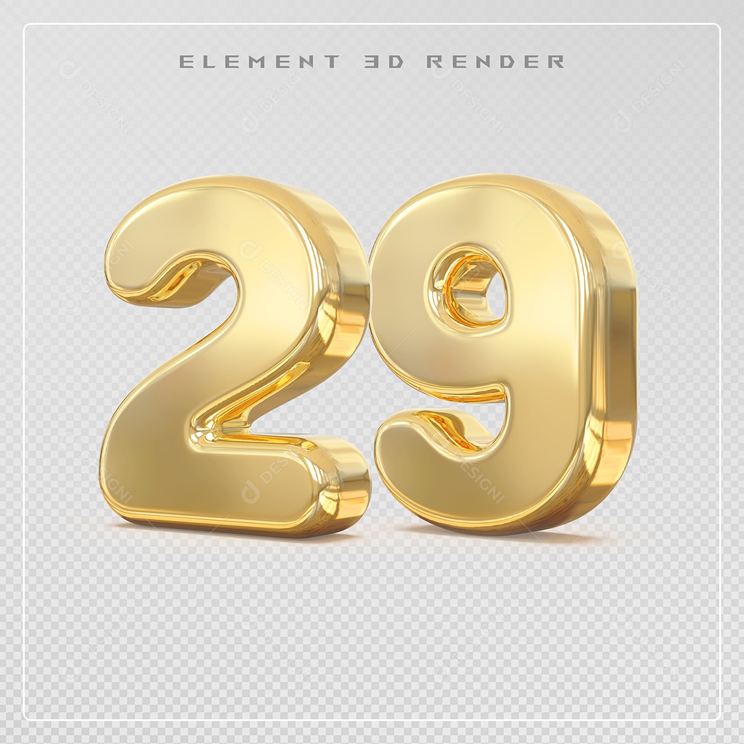 Elemento 3D Número 29 Dourado para Composição PSD