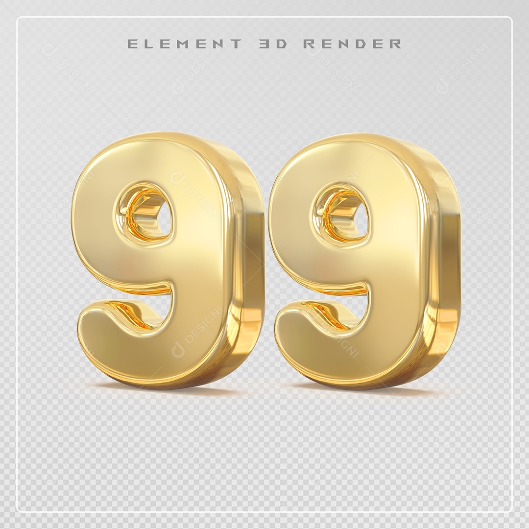 Elemento 3D Número 99 Dourado para Composição PSD