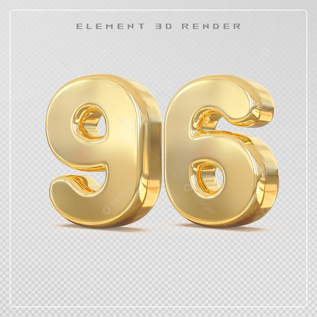 Elemento 3D Número 96 Dourado para Composição PSD