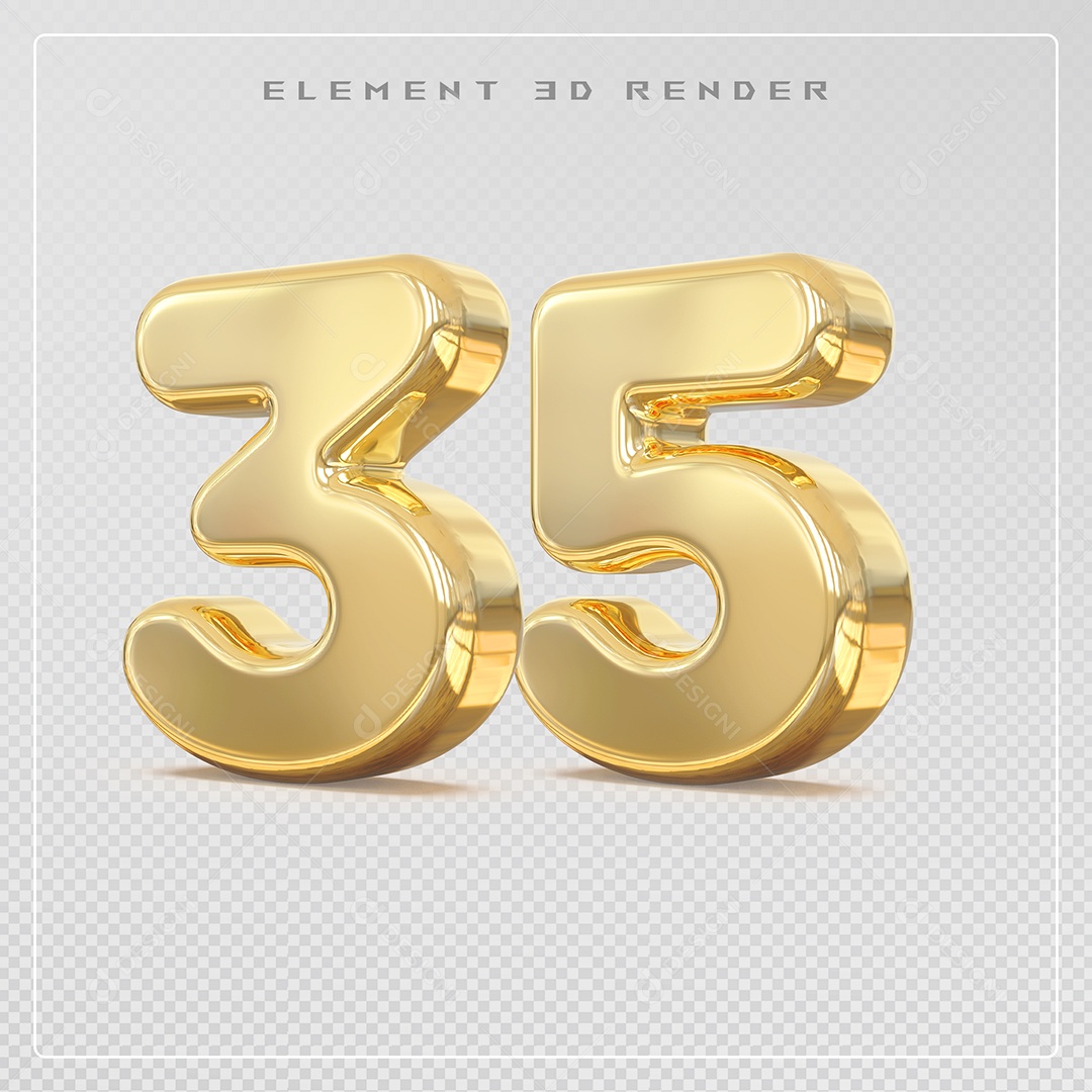 Elemento 3D Número 35 Dourado para Composição PSD