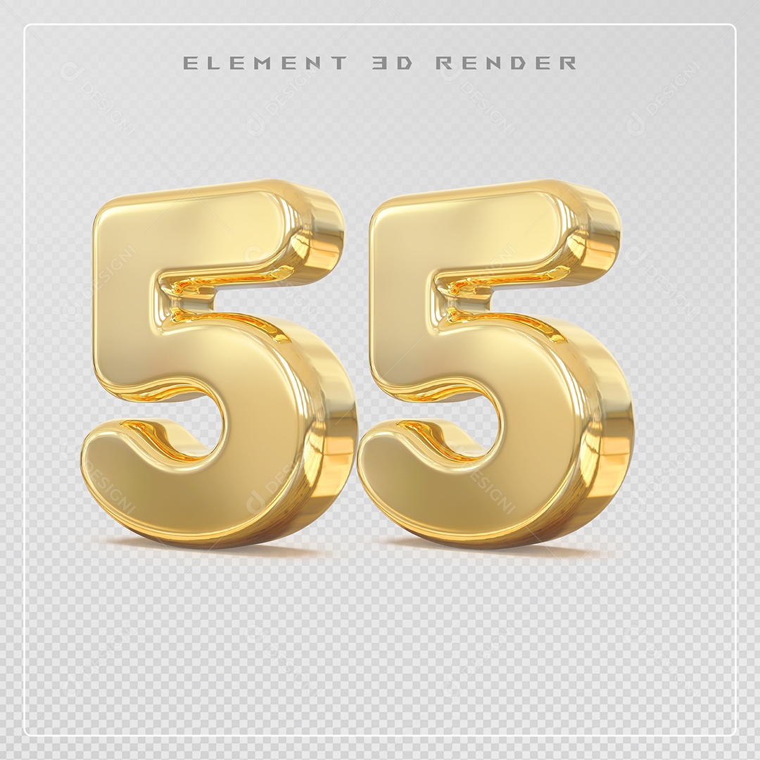 Elemento 3D Número 55 Dourado para Composição PSD