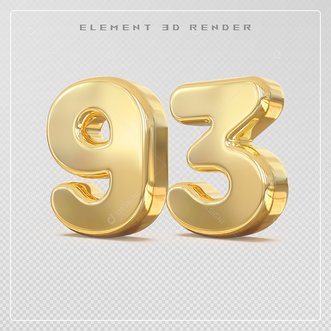 Elemento 3D Número 93 Dourado para Composição PSD