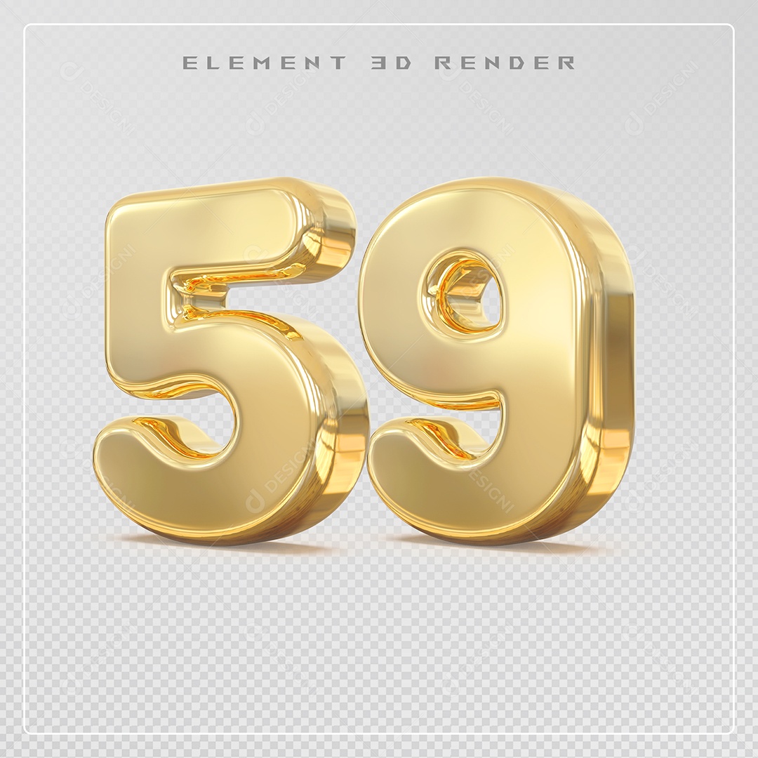 Elemento 3D Número 59 Dourado para Composição PSD