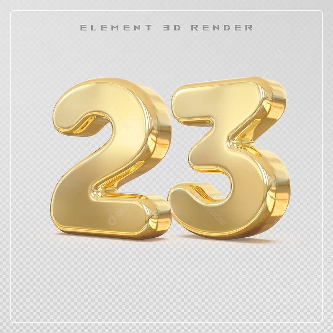 Elemento 3D Número 23 Dourado para Composição PSD