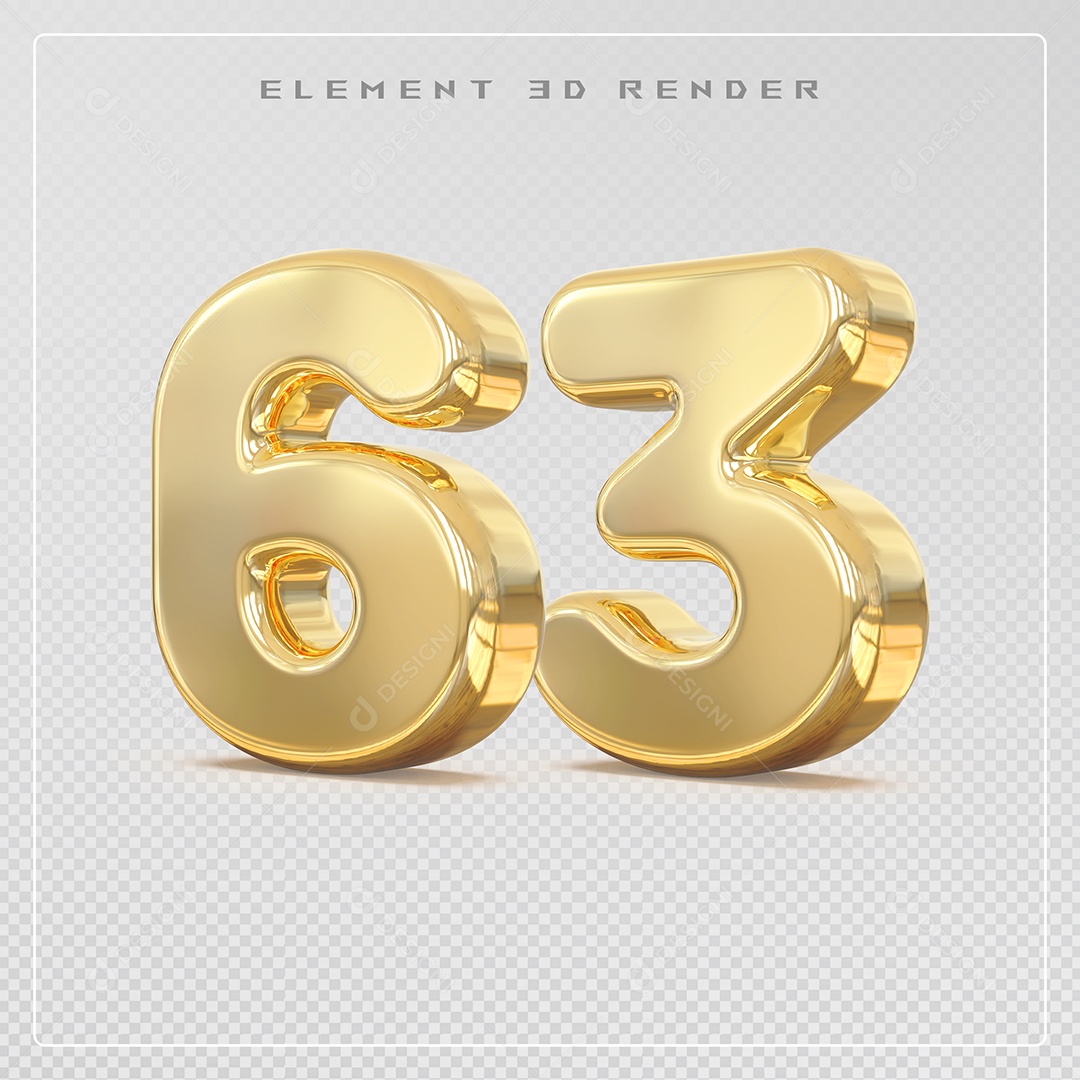 Elemento 3D Número 63 Dourado para Composição PSD