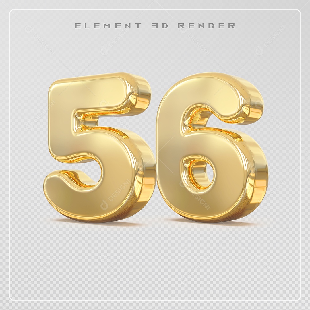 Elemento 3D Número 56 Dourado para Composição PSD