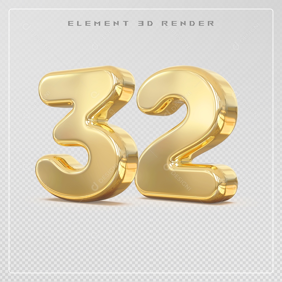 Elemento 3D Número 10 Dourado para Composição PSD
