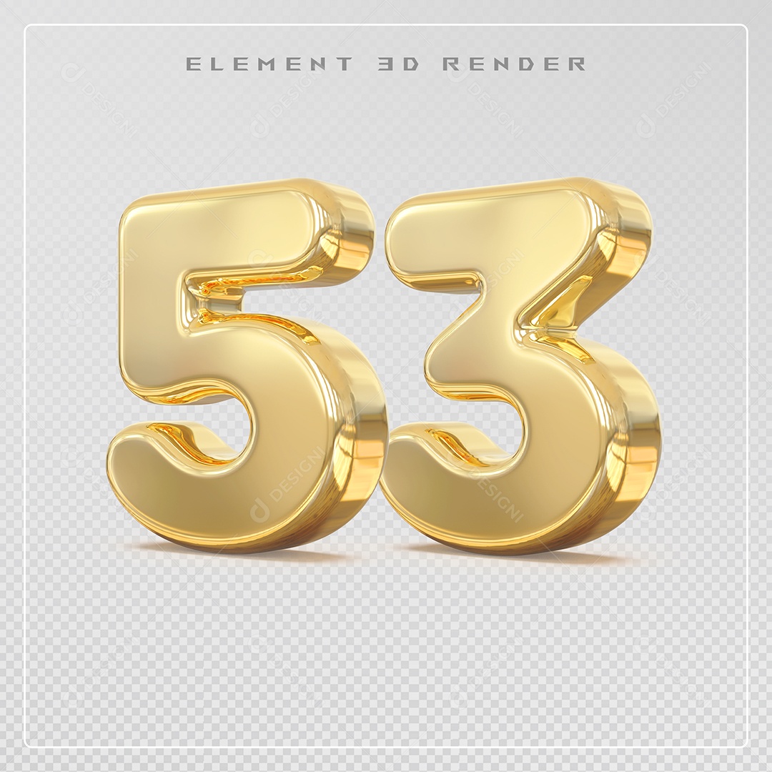 Elemento 3D Número 53 Dourado para Composição PSD