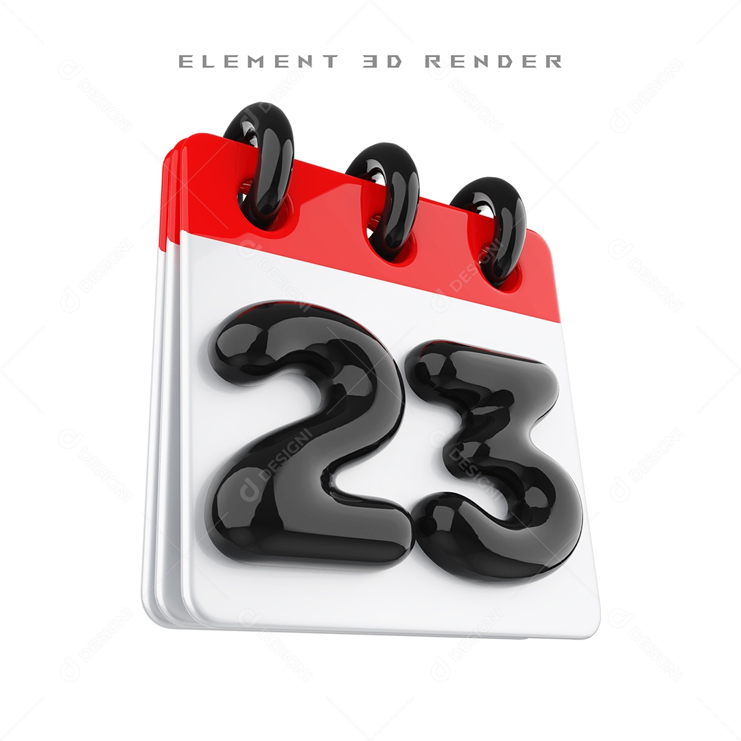 Calendário Dia 23 Elemento 3D Vermelho e Branco Para Composição PSD