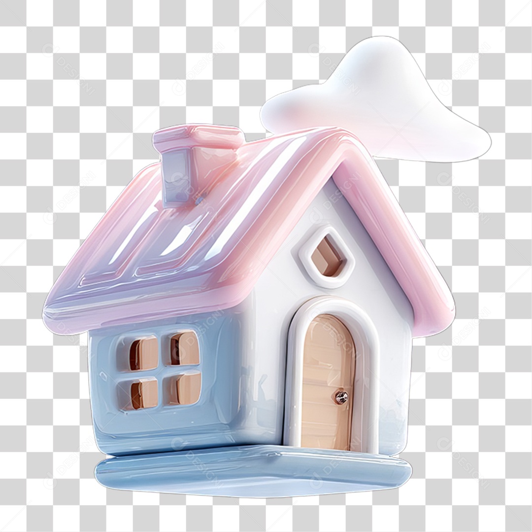 Ícone 3D Desenho de uma Casa com Nuvens PNG Transparente