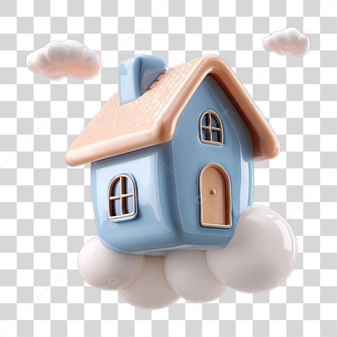 Ícone 3D Desenho de uma Casa com Nuvens PNG Transparente