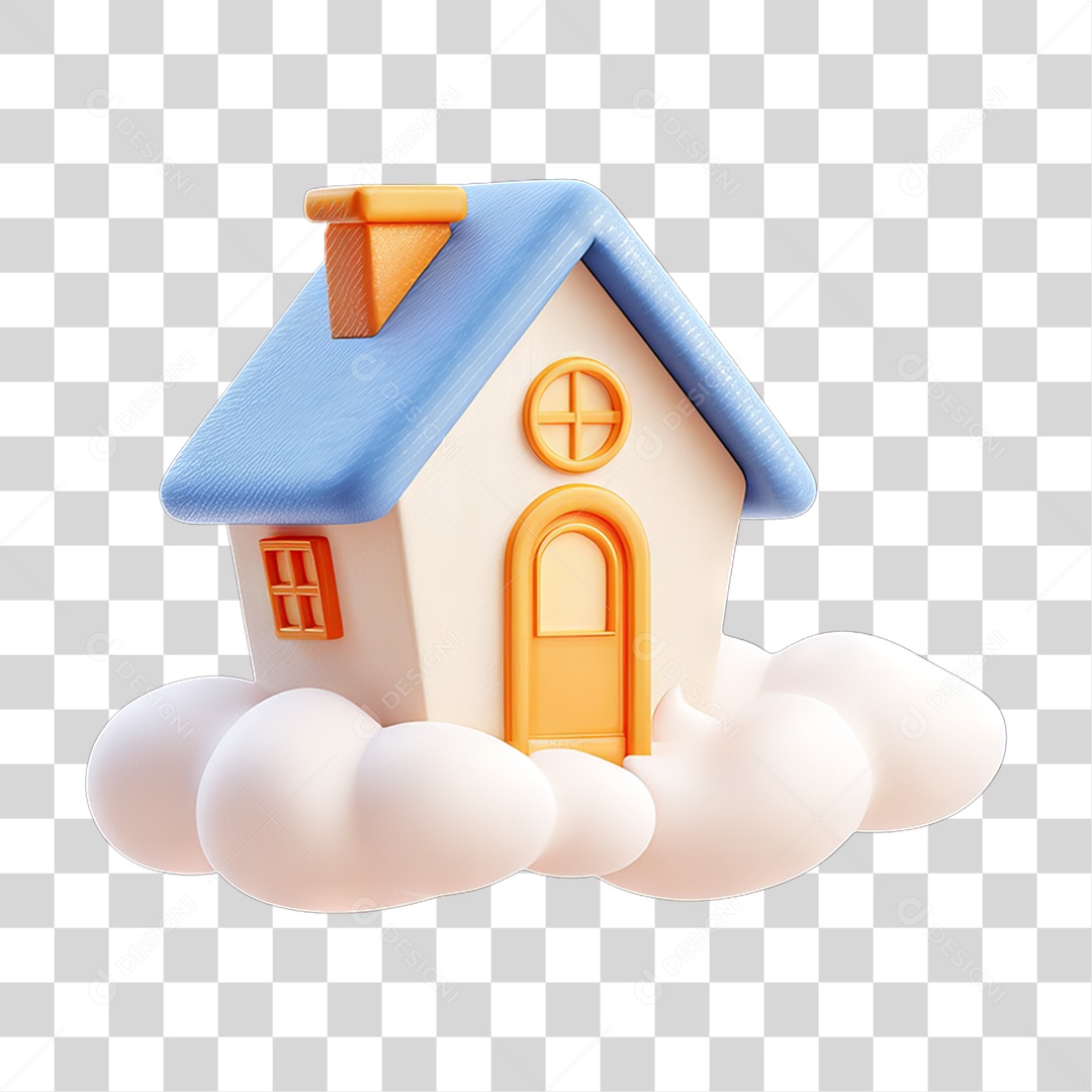 Ícone 3D Desenho de uma Casa com Nuvens PNG Transparente