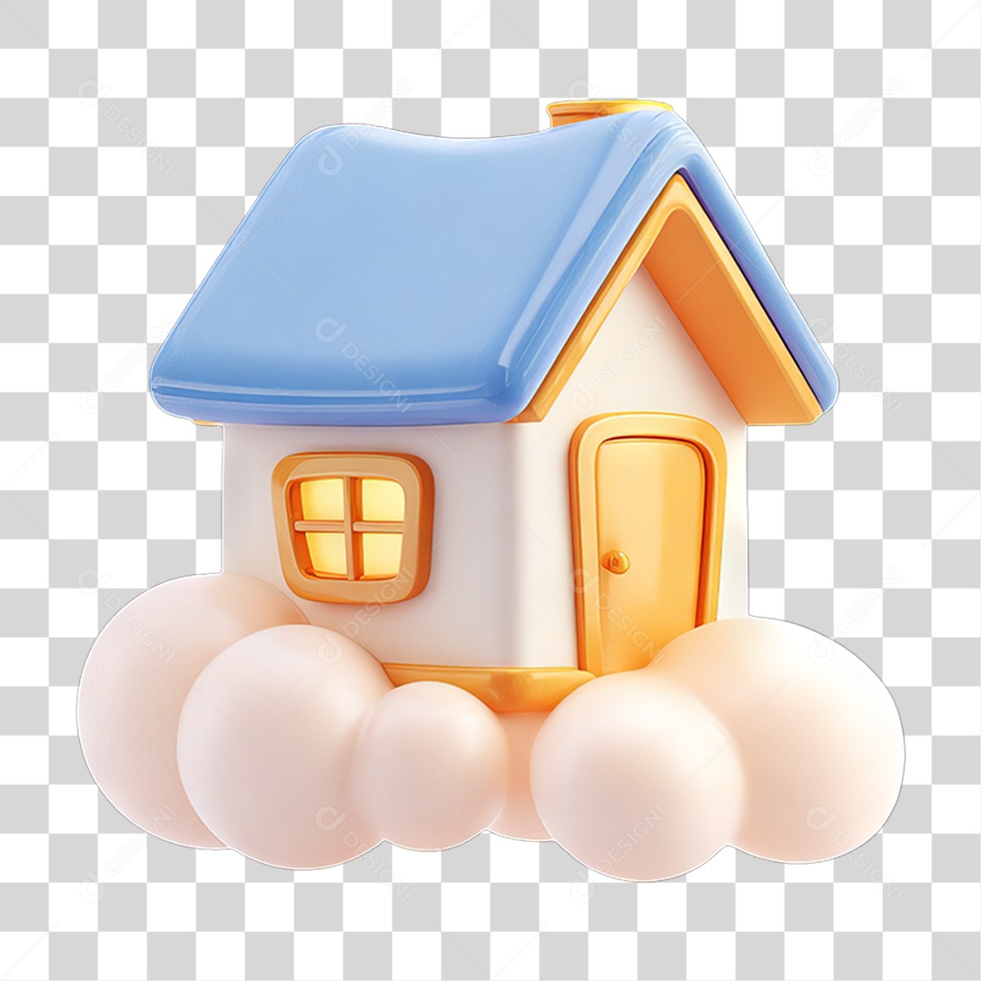 Ícone 3D Desenho de uma Casa com Nuvens PNG Transparente