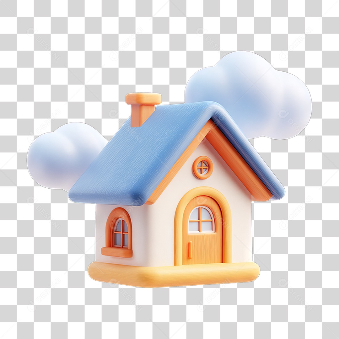 Ícone 3D Desenho de uma Casa com Nuvens PNG Transparente
