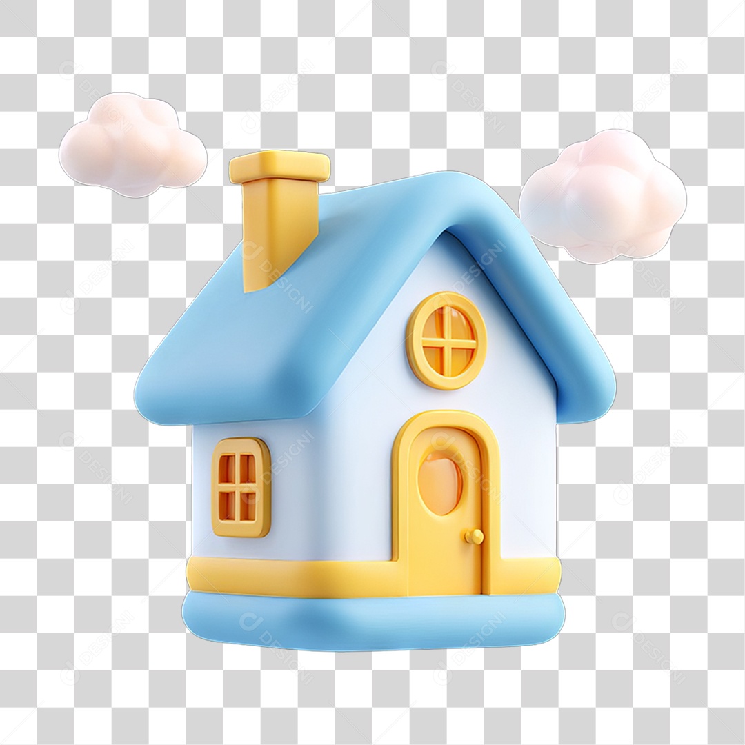 Ícone 3D Desenho de uma Casa com Nuvens PNG Transparente