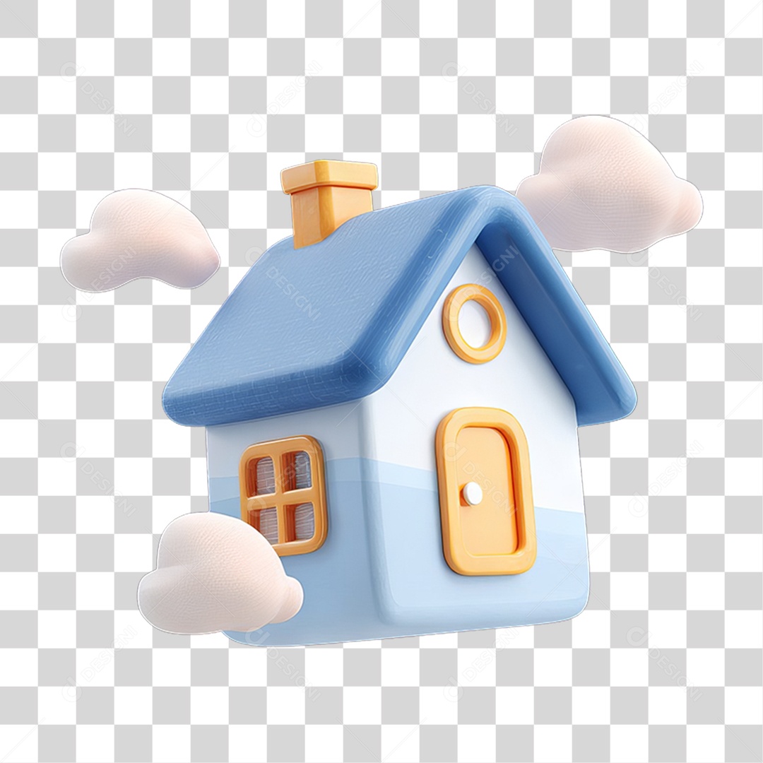 Ícone 3D Desenho de uma Casa com Nuvens PNG Transparente