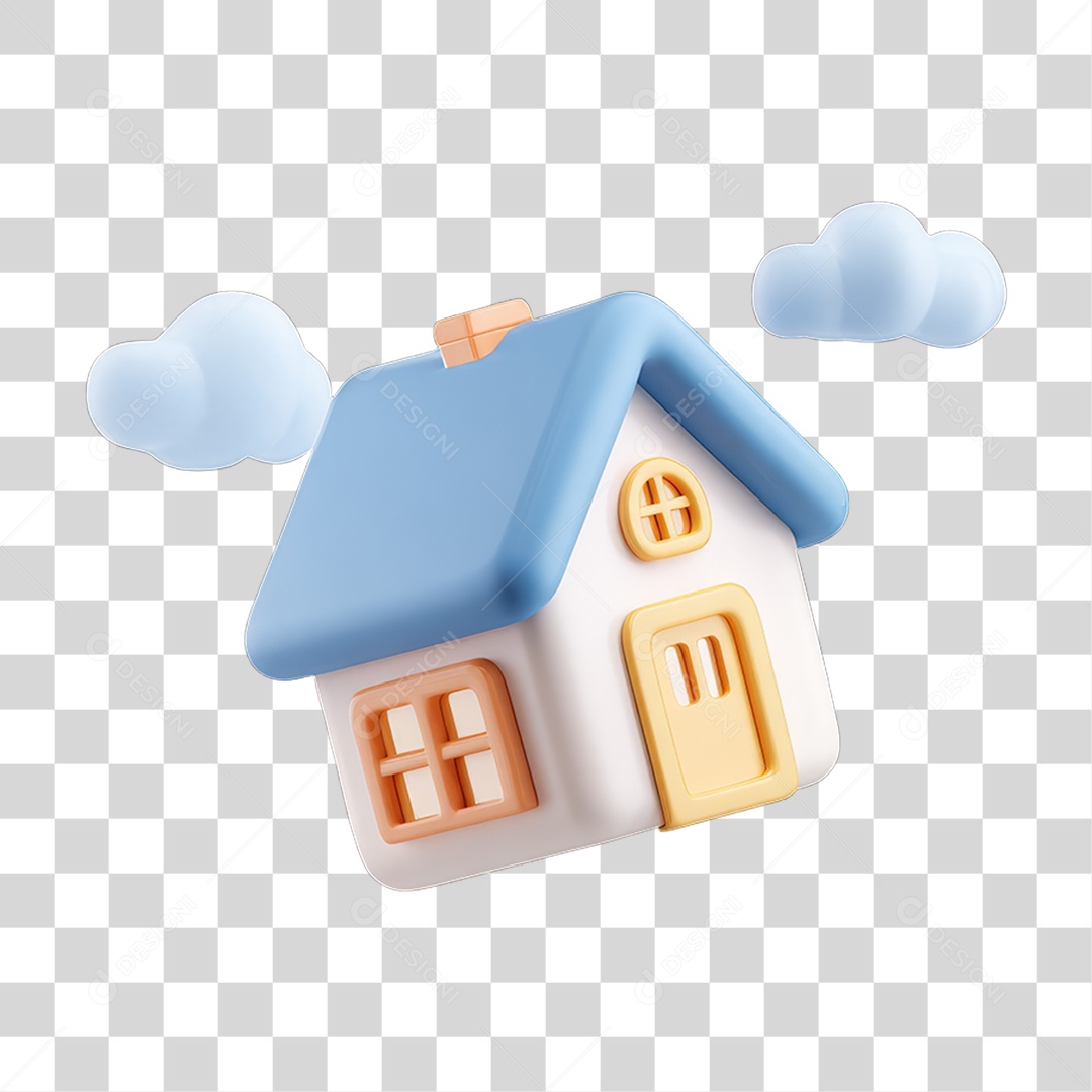 Ícone 3D Desenho de uma Casa com Nuvens PNG Transparente