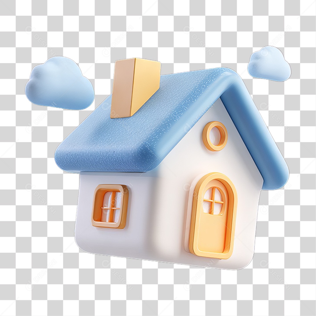 Ícone 3D Desenho de uma Casa com Nuvens PNG Transparente
