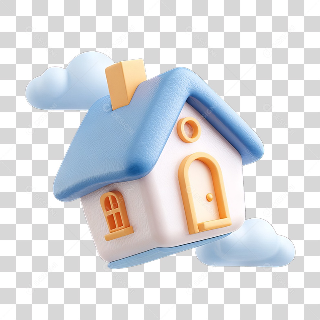 Ícone 3D Desenho de uma Casa com Nuvens PNG Transparente