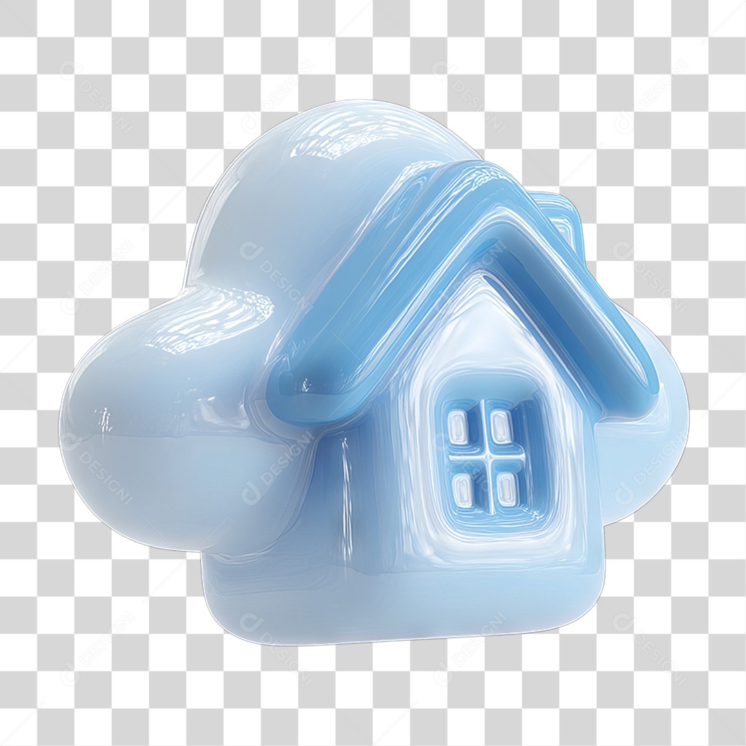 Ícone 3D Desenho de uma Casa com Nuvens PNG Transparente
