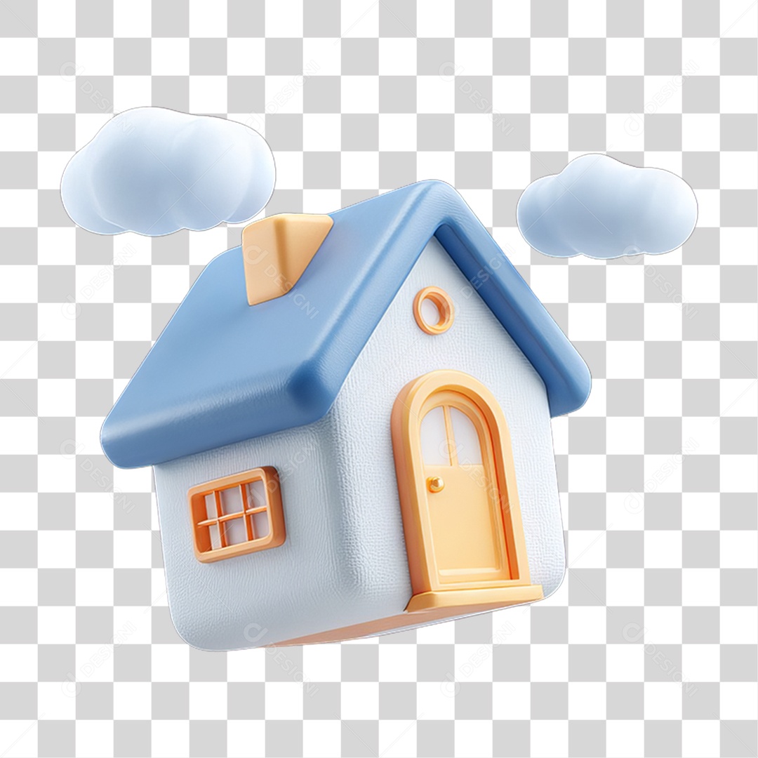 Ícone 3D Desenho de uma Casa com Nuvens PNG Transparente