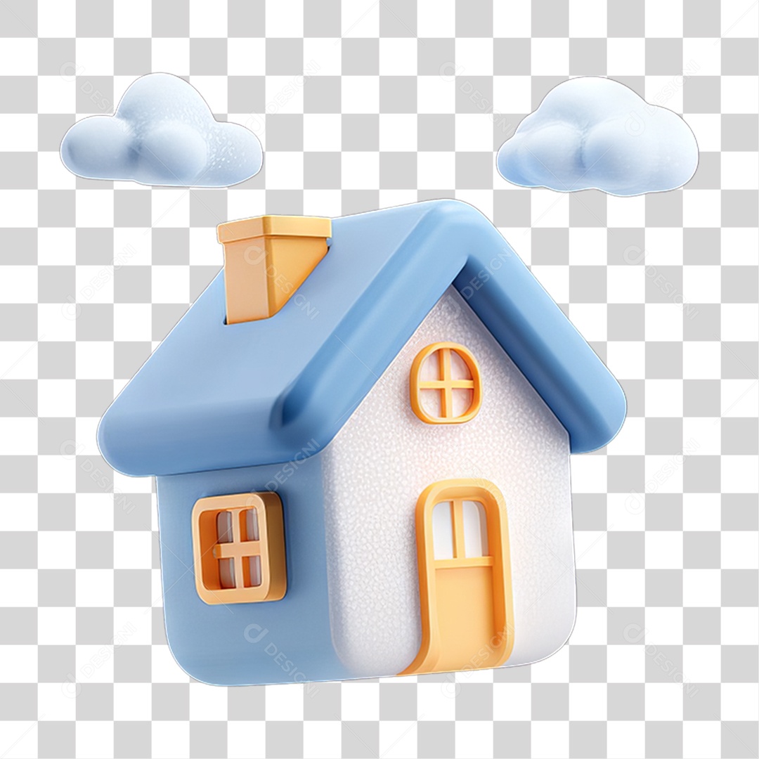 Ícone 3D Desenho de uma Casa com Nuvens PNG Transparente