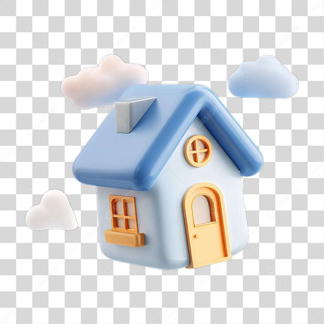 Ícone 3D Desenho de uma Casa com Nuvens PNG Transparente