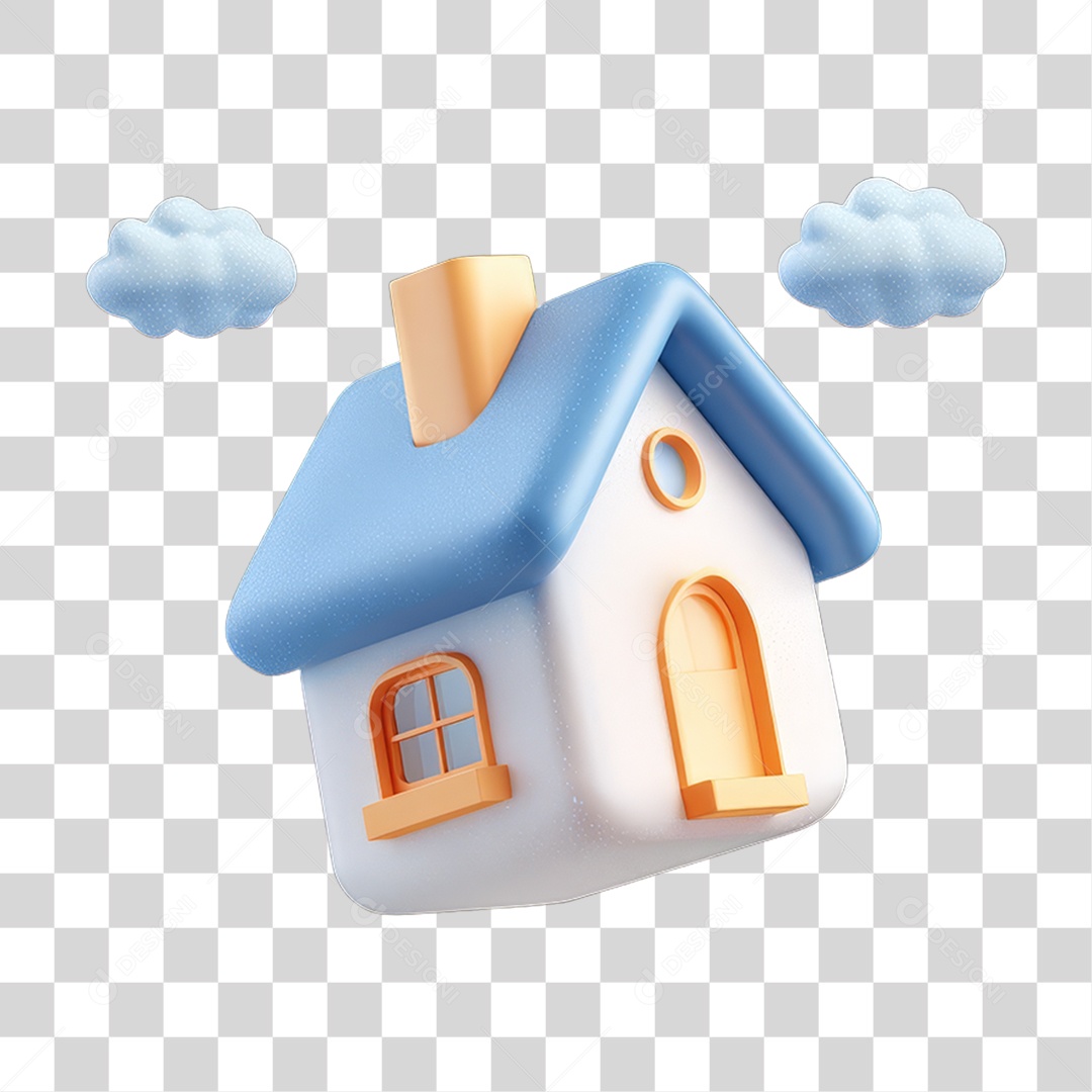 Ícone 3D Desenho de uma Casa com Nuvens PNG Transparente