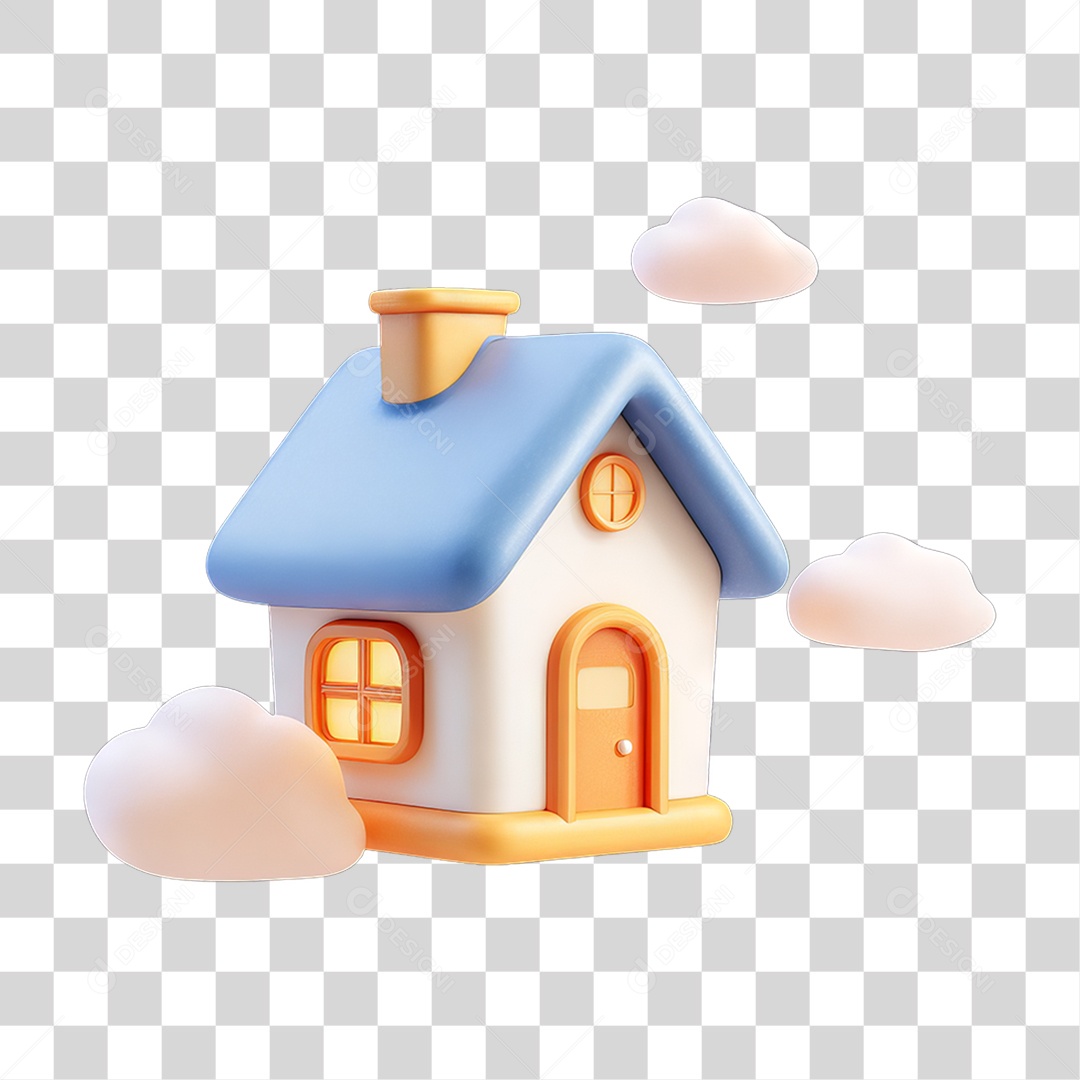 Ícone 3D Desenho de uma Casa com Nuvens PNG Transparente