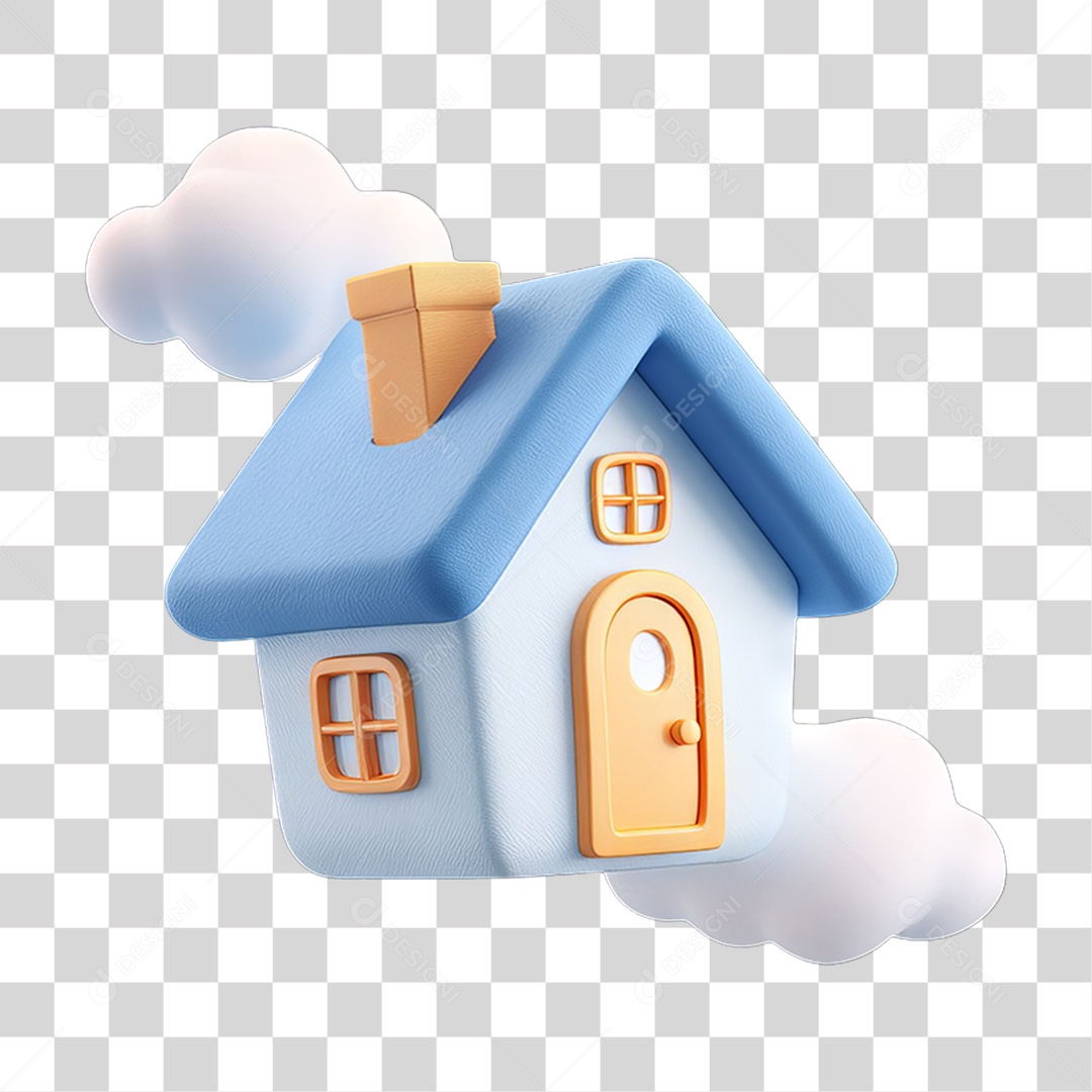 Ícone 3D Desenho de uma Casa com Nuvens PNG Transparente