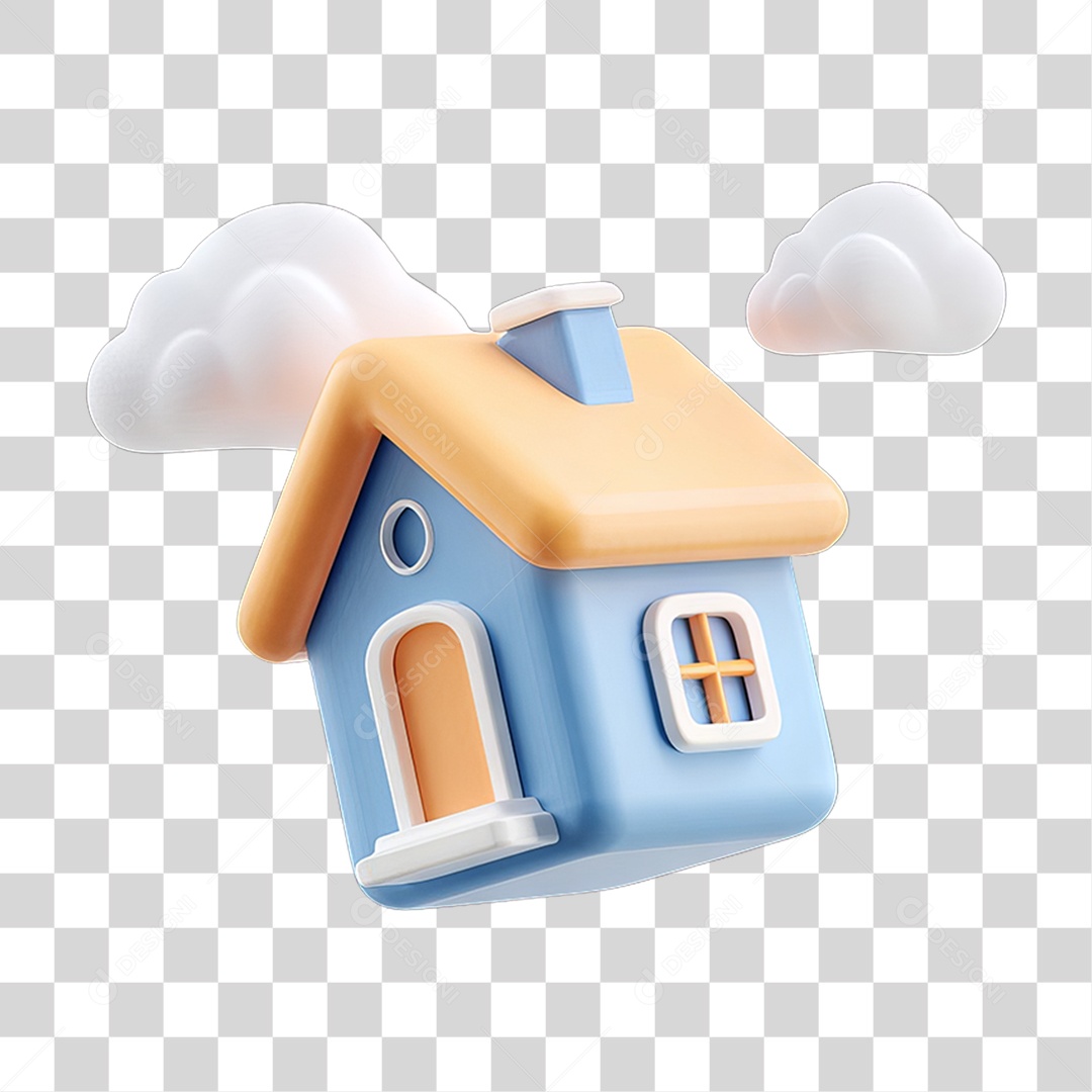 Ícone 3D Desenho de uma Casa com Nuvens PNG Transparente