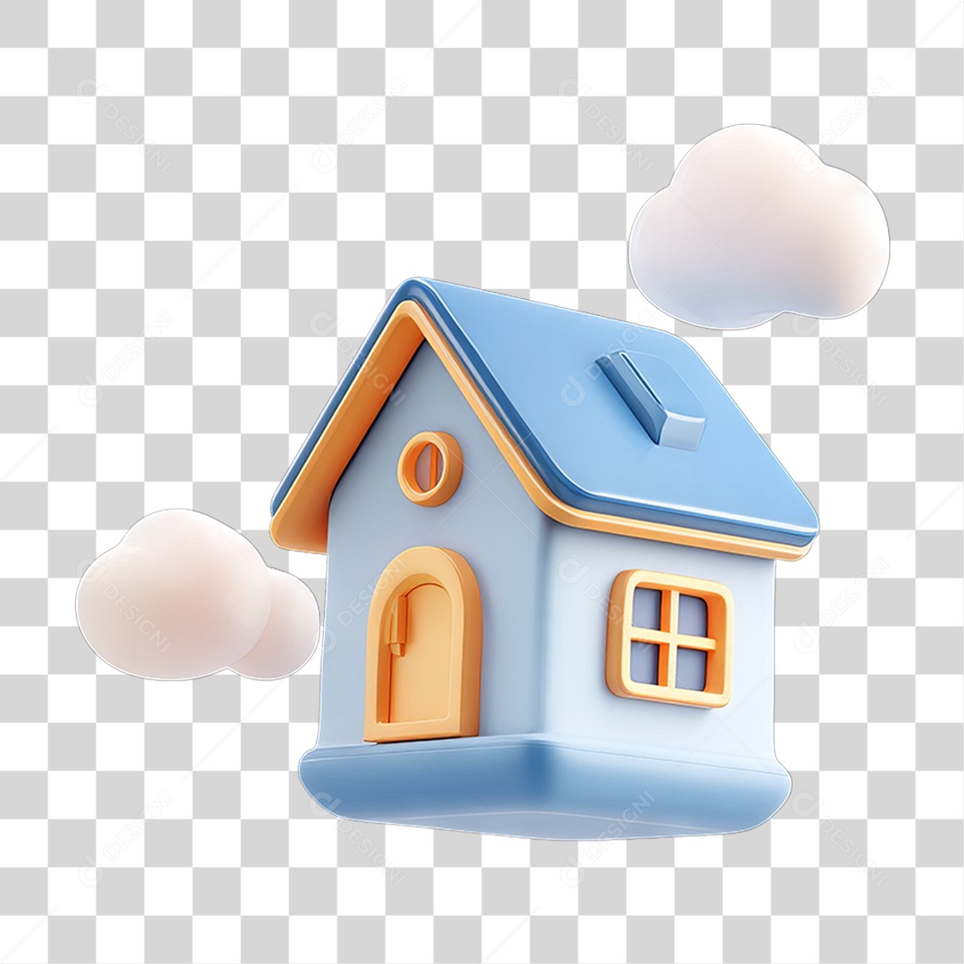 Ícone 3D Desenho de uma Casa com Nuvens PNG Transparente