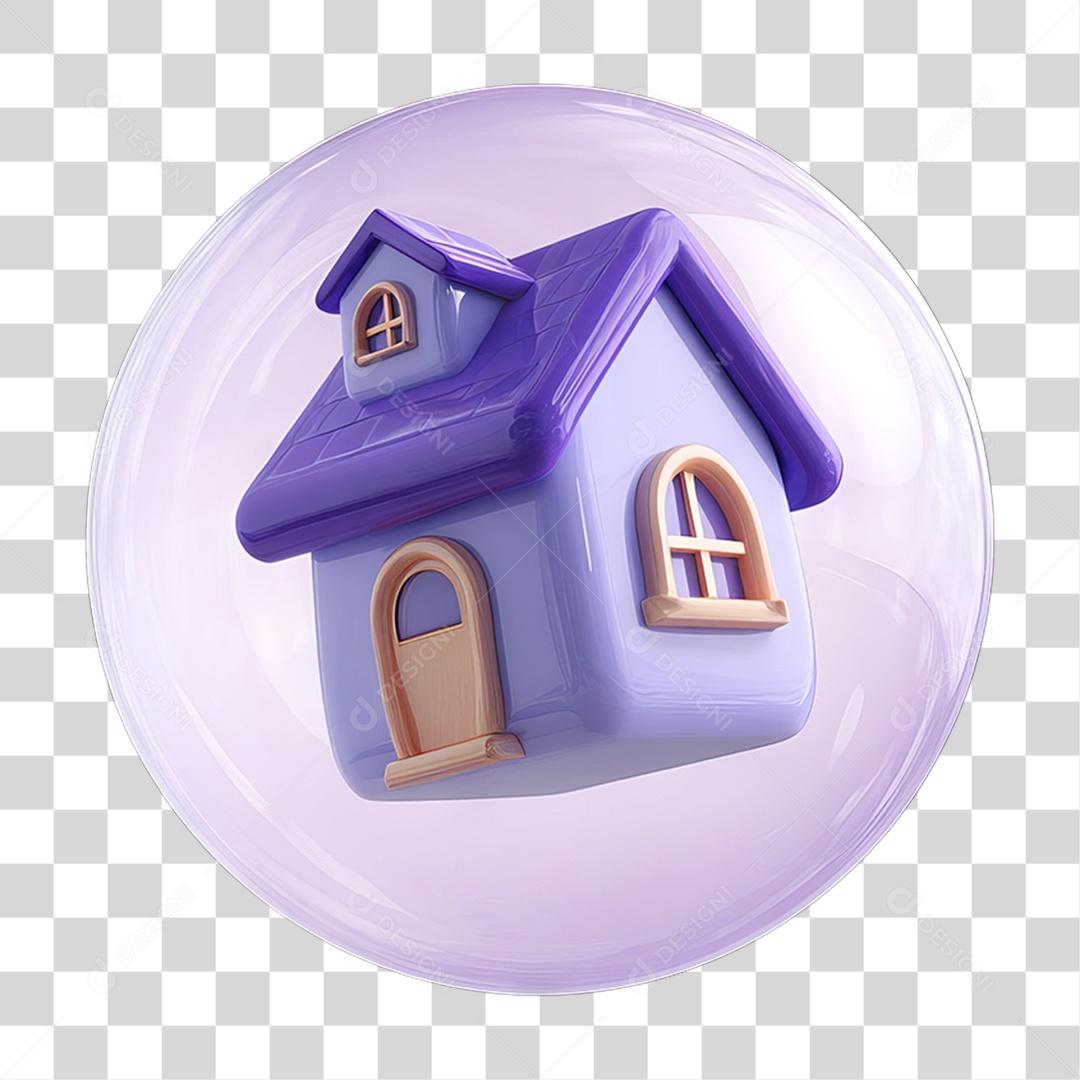 Ícone 3D Desenho de uma Casa Flutuando em uma Bolha PNG Transparente