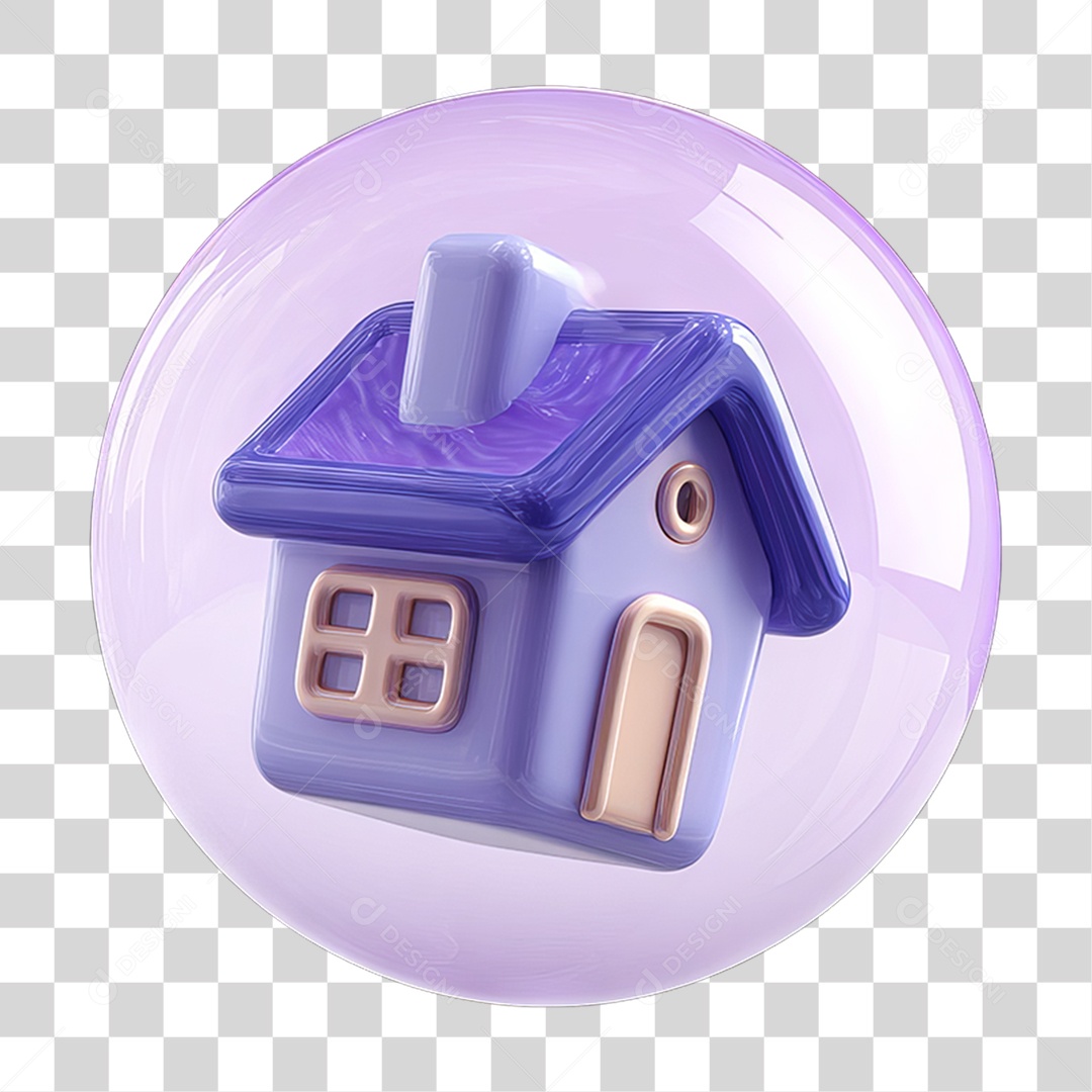 Ícone 3D Desenho de uma Casa Flutuando em uma Bolha PNG Transparente