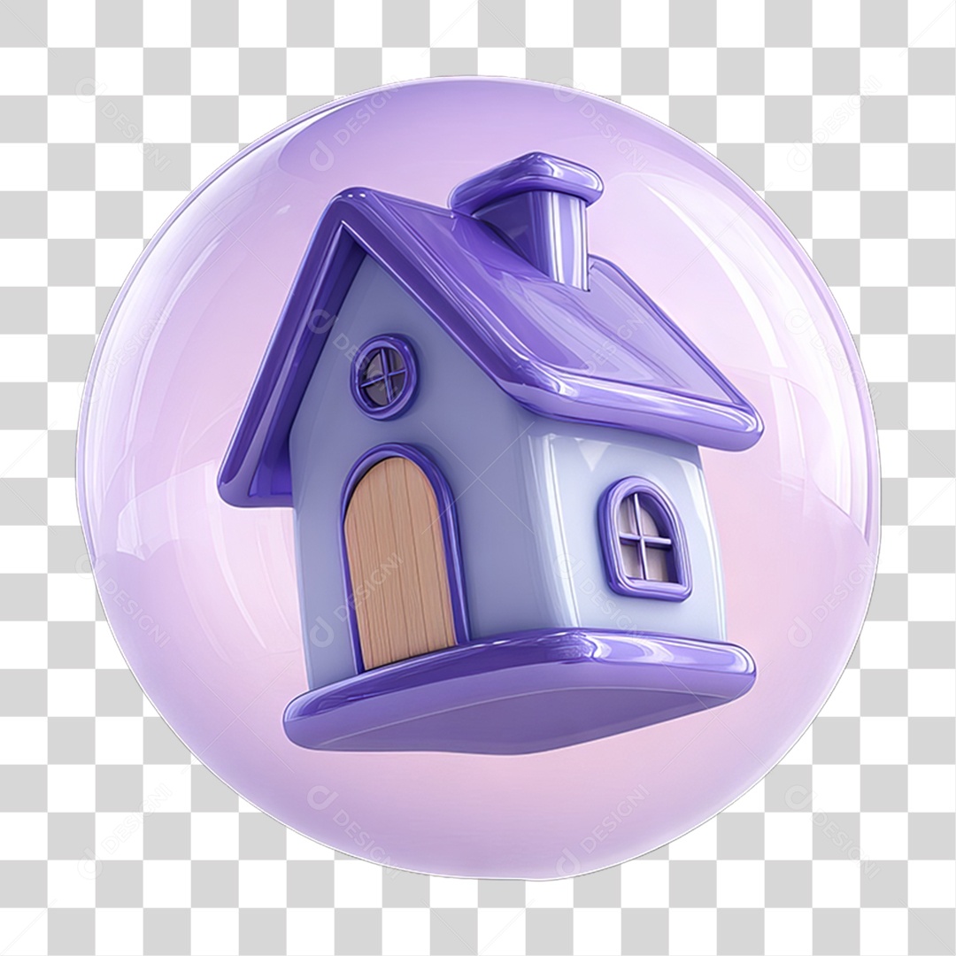 3D Icon Drawing of a House Floating in a Transparent PNG Bubble