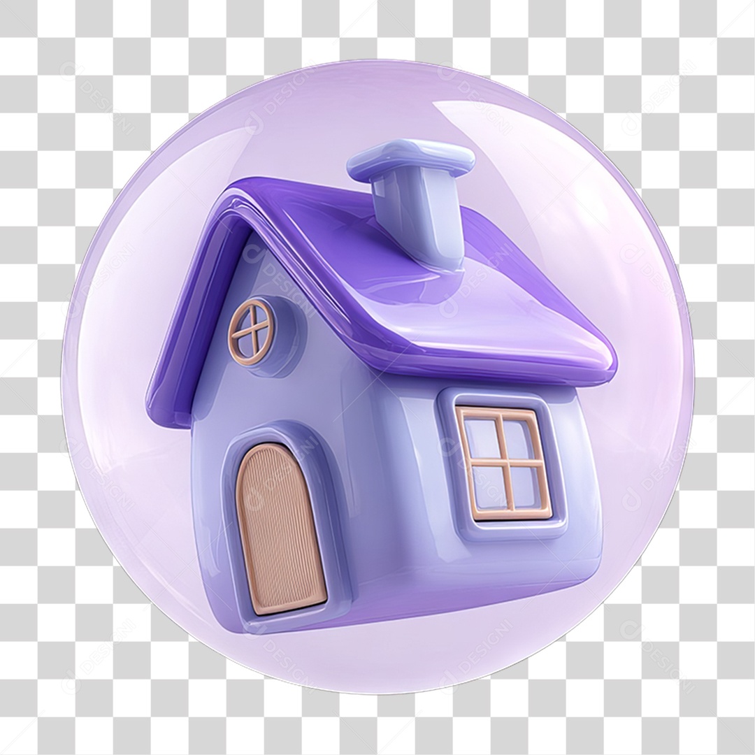 Ícone 3D Desenho de uma Casa Flutuando em uma Bolha PNG Transparente