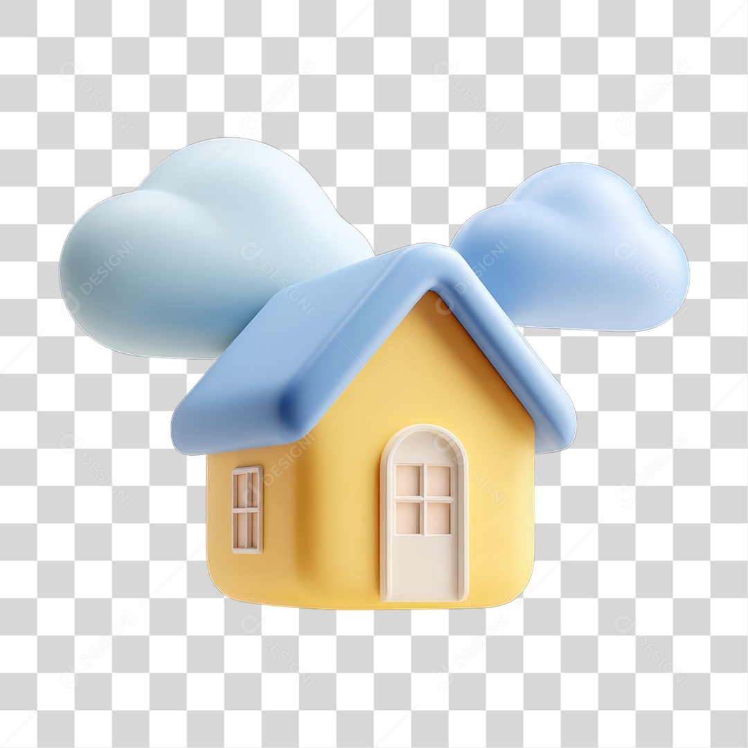 Ícone 3D Desenho de uma Casa com Nuvens PNG Transparente