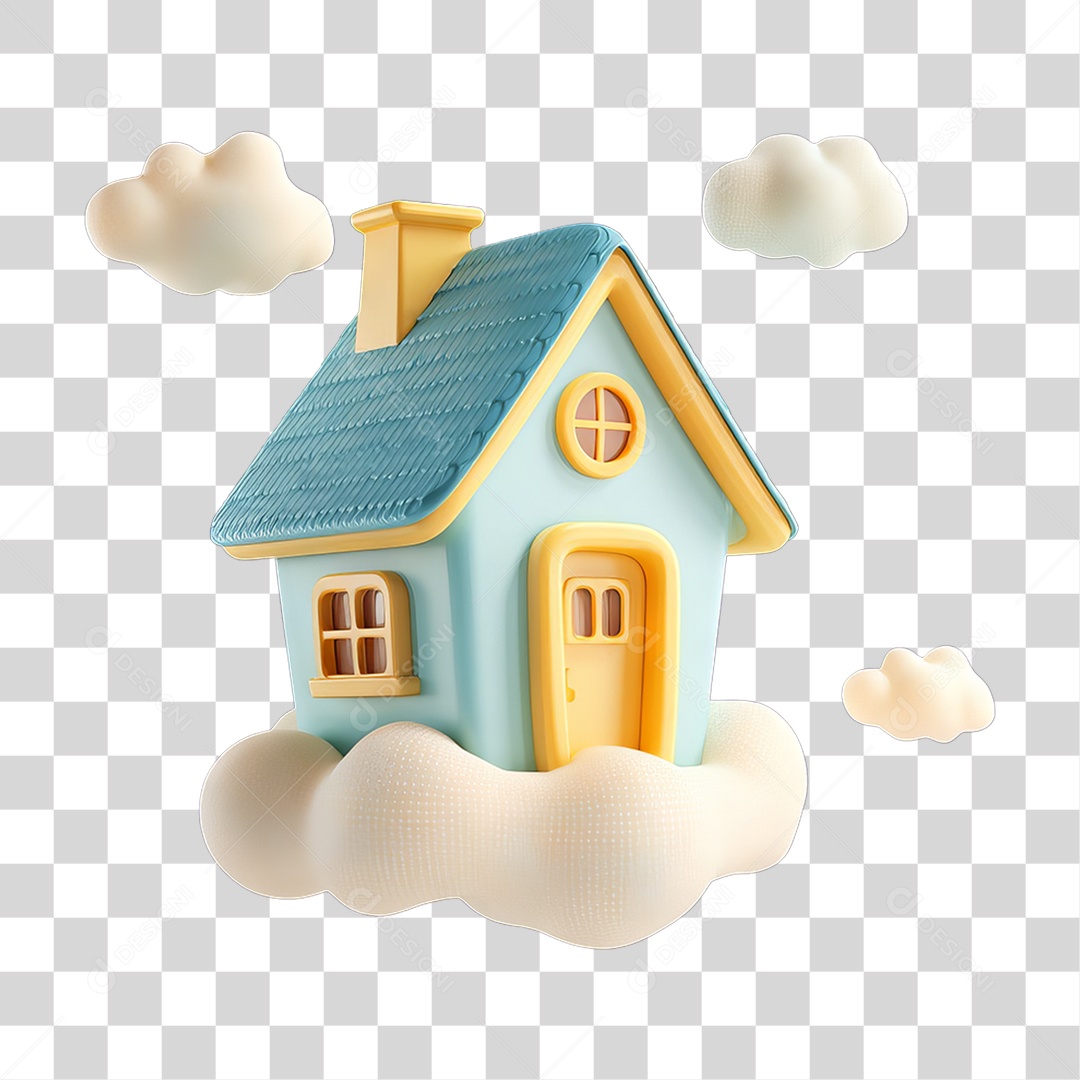 Ícone 3D Desenho de uma Casa com Nuvens PNG Transparente