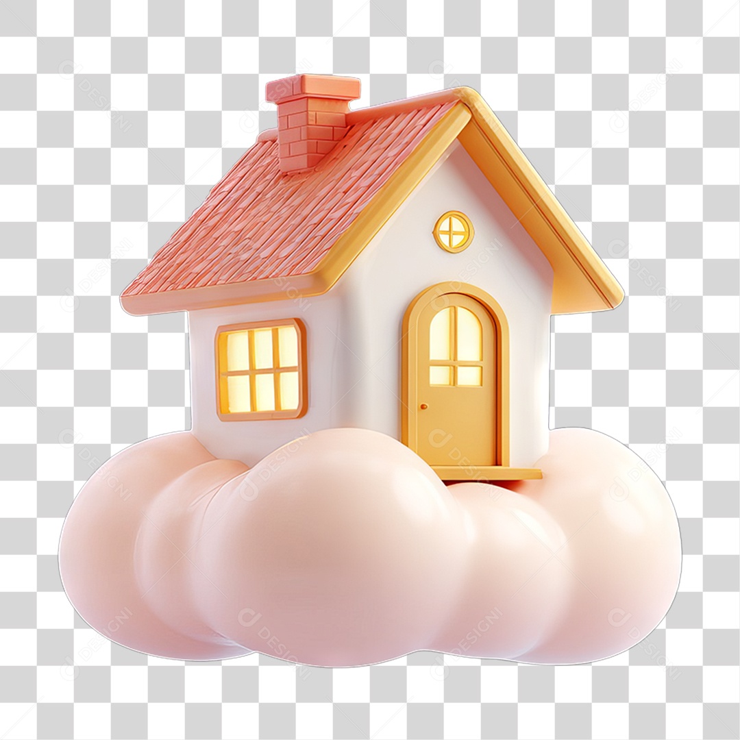 Ícone 3D Desenho de uma Casa com Nuvens PNG Transparente