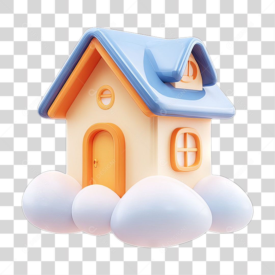 Ícone 3D Desenho de uma Casa com Nuvens PNG Transparente
