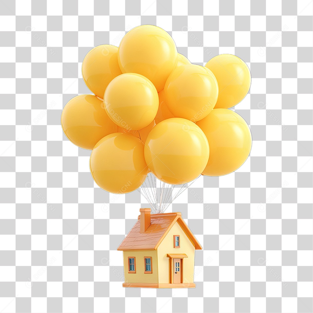 Ícone 3D Desenho de uma Casa Flutuando com Balões PNG Transparente