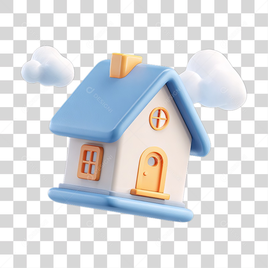 Ícone 3D Desenho de uma Casa com Nuvens PNG Transparente