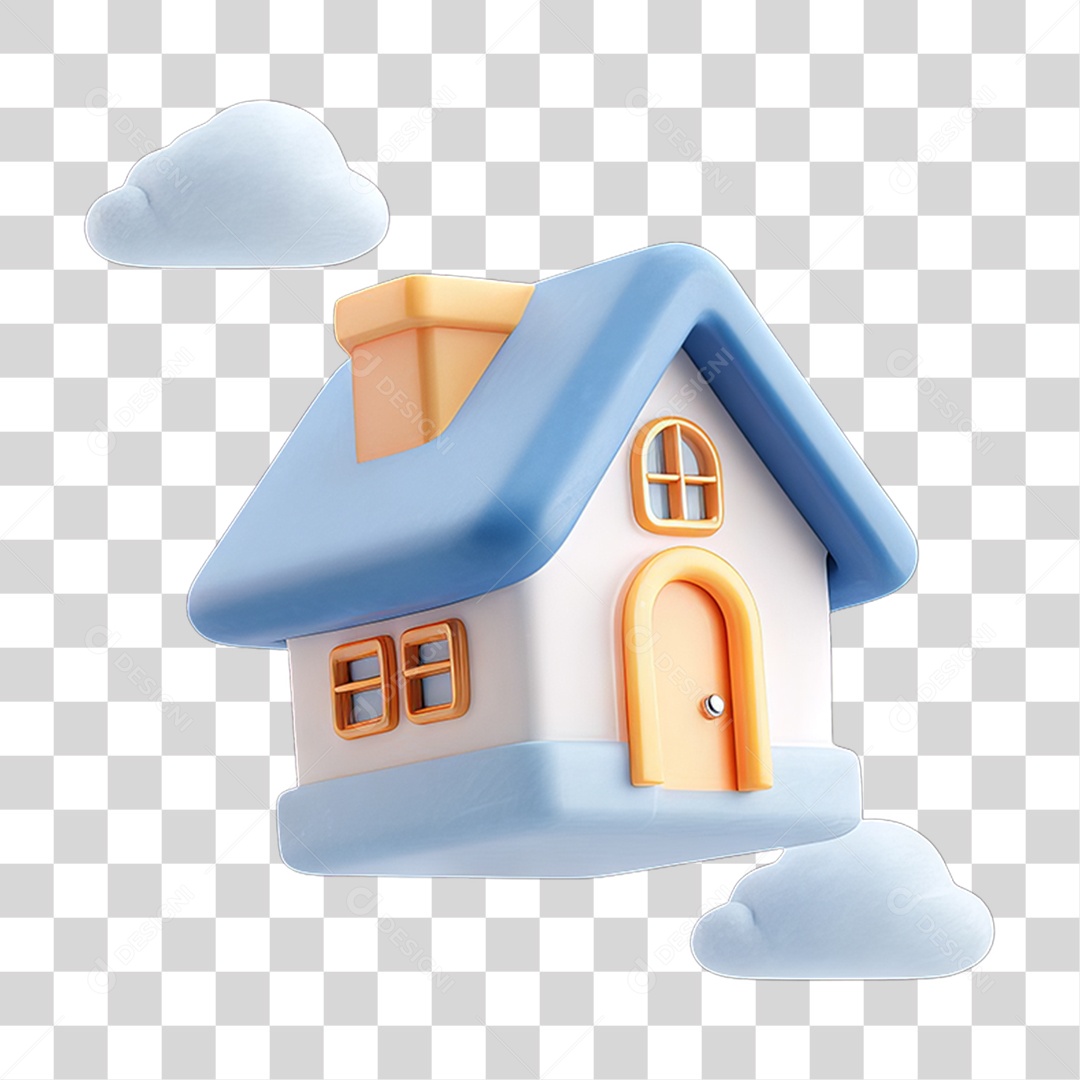 Ícone 3D Desenho de uma Casa com Nuvens PNG Transparente