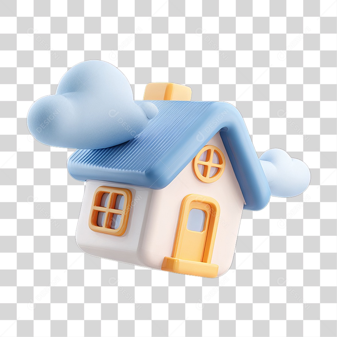 Ícone 3D Desenho de uma Casa com Nuvens PNG Transparente