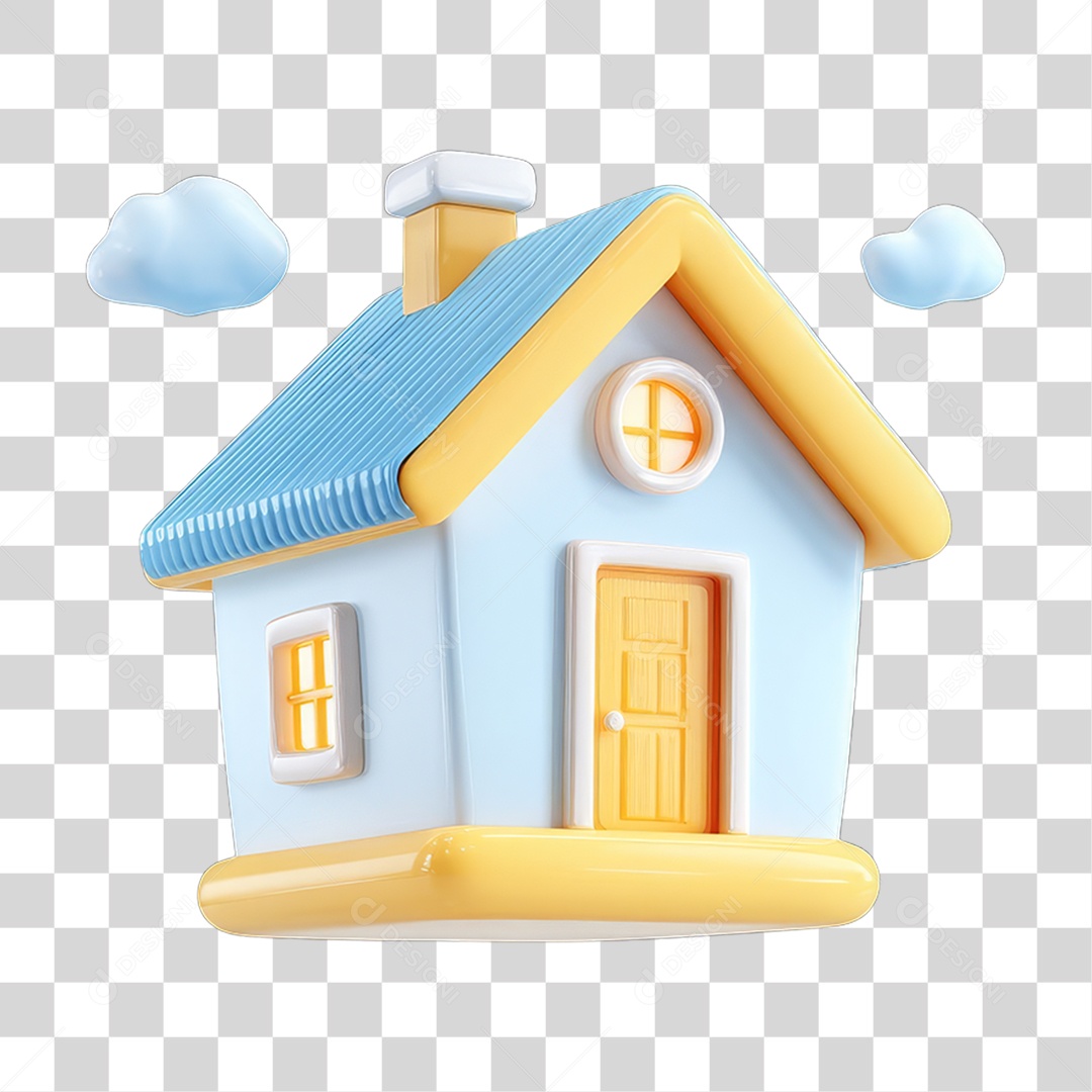 Ícone 3D Desenho de uma Casa com Nuvens PNG Transparente