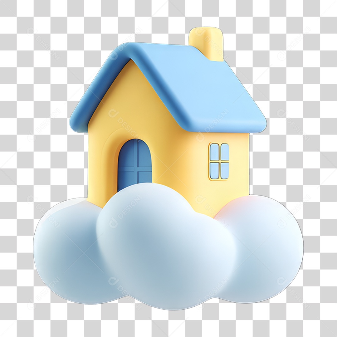 Ícone 3D Desenho de uma Casa com Nuvens PNG Transparente