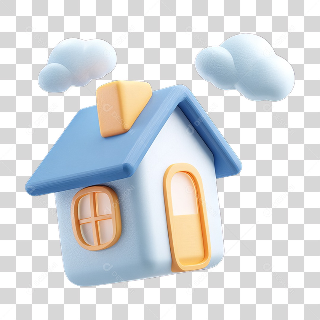 Ícone 3D Desenho de uma Casa com Nuvens PNG Transparente