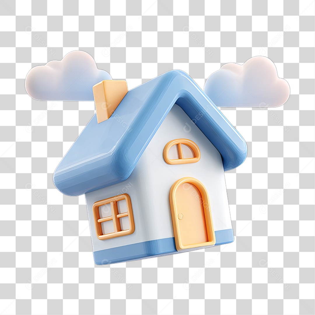 Ícone 3D Desenho de uma Casa com Nuvens PNG Transparente